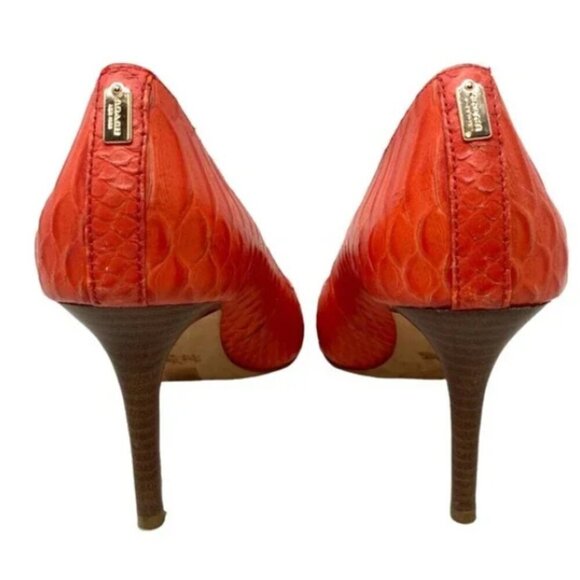 Coach Teddie Orange Snake Embossed Leather Pumps - Size 7 - Picture 4 of 6